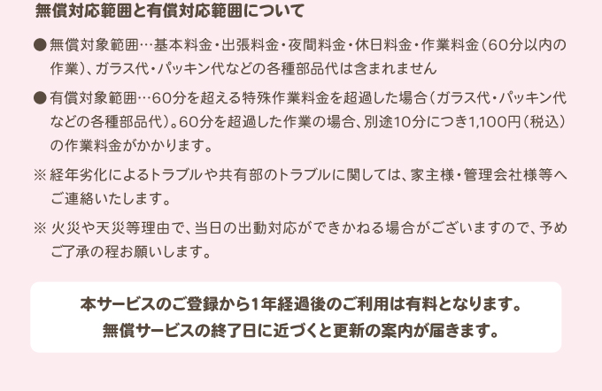 無償対応範囲と有償対応範囲について